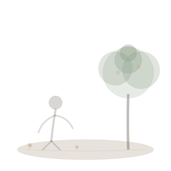 Tree illustration with roots and gentle blooms